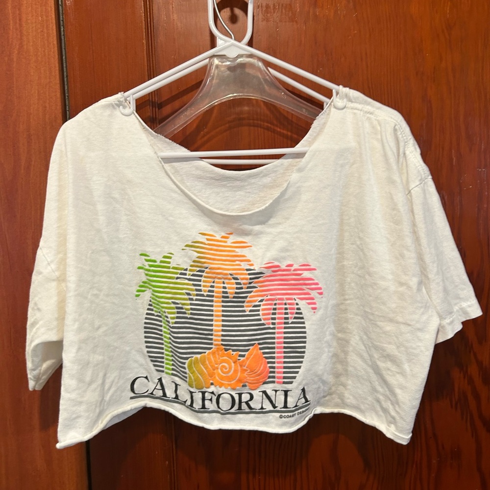 Vintage California neon palm tree crop top off the shoulder